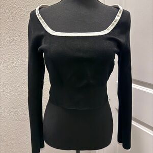 Express black cropped sweater. Large - runs small. White piping detail.